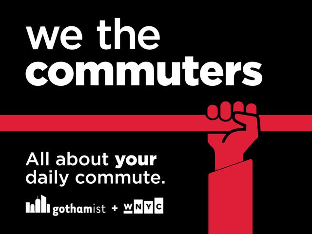 The red and black We the Commuters logo that features the WNYC and Gothamist logos
